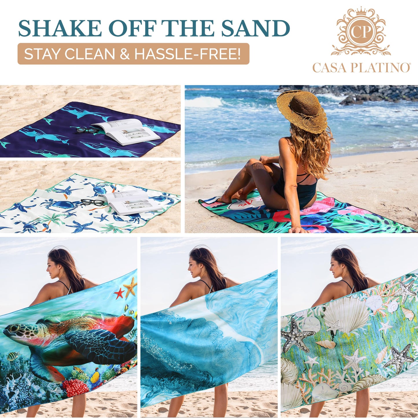 Casa Platino Beach Towels 6-Pack Extra Large – 71"x32" Lightweight, Quick-Dry & Sand-Free Microfiber – Soft, Double-Sided Swim