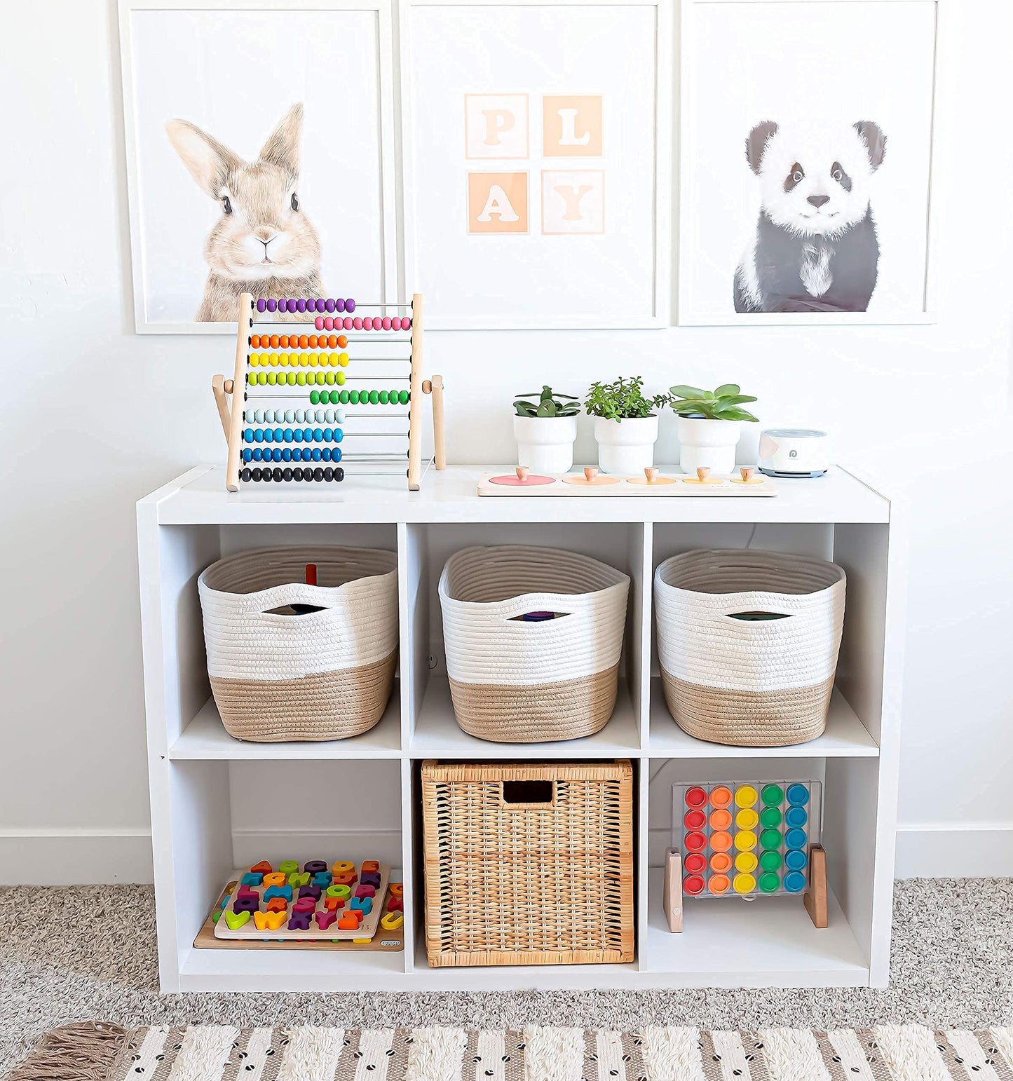 OrganiHaus Set of 3 Woven Basket for Shelves, Cotton Rope Baskets for Toy Storage, Bathroom Storage Basket, Blanket Basket for Living Room