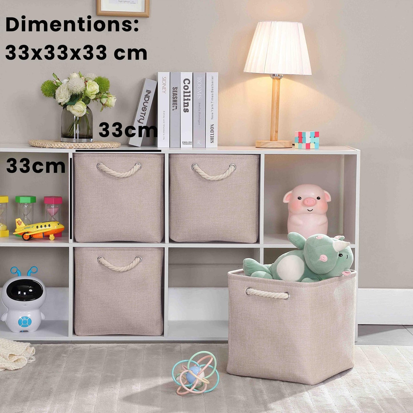 Mangata 33x33x33cm Cube Storage Boxes 3Pcs Light Khaki Foldable Baskets