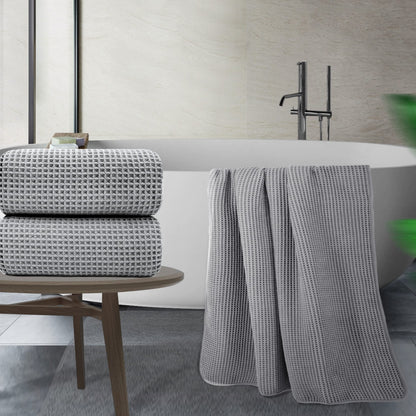 POLYTE Microfibre Quick Dry Lint Free Bath Sheet, 89 x 178 cm, Set of 2 (Gray, Waffle Weave)