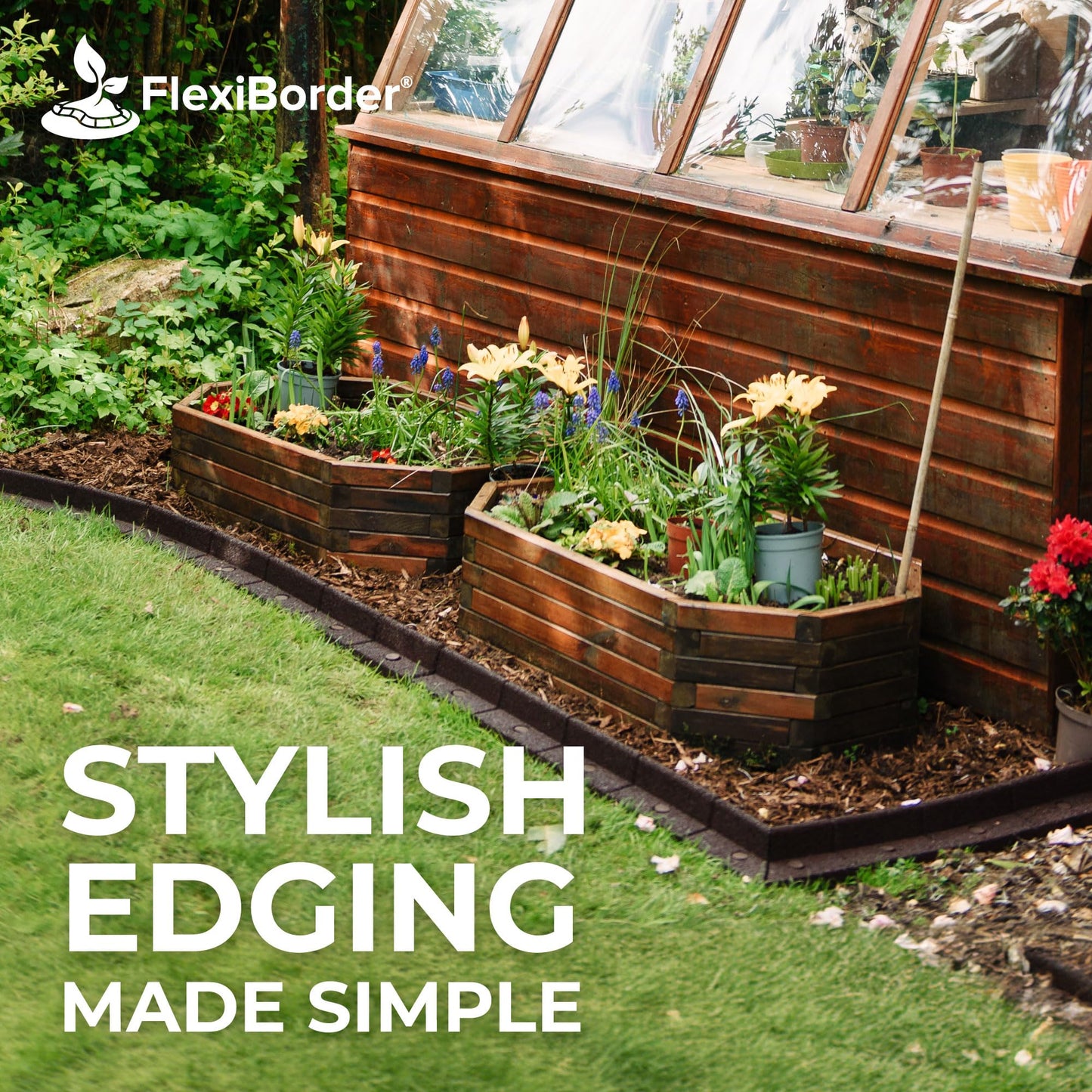 FlexiBorder - Lawn Edging - Flexible Garden Edging for Grass Lawns, Pathways & Raised Borders - Artificial Grass - Brown - 6 x 1m Lengths