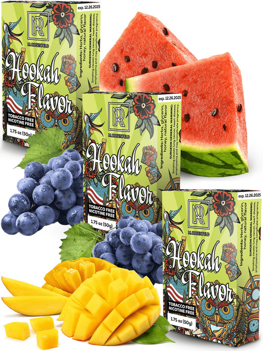 Shisha Flavours Set - 3 x 50 g Shisha Flavors for your Hookah Bowl - Try these Tobacco Free Hookah Flavors Nicotine Free (Mango | Sweet Watermelon |