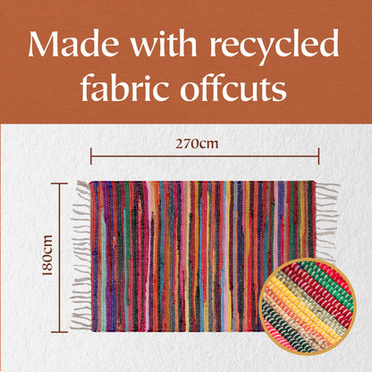Second Nature Online - SHANTI Multi Coloured Rug | Hand Woven | Eco-Friendly: 100% Recycled Fabric | Ethically Sourced | Flat Weave (180 cm x 270 cm)