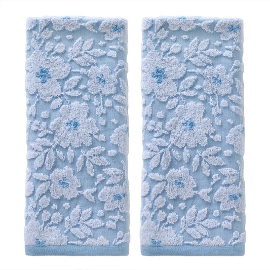 SKL Home Floral Jacquard Hand Towel Set, Sky Blue, 2 Count