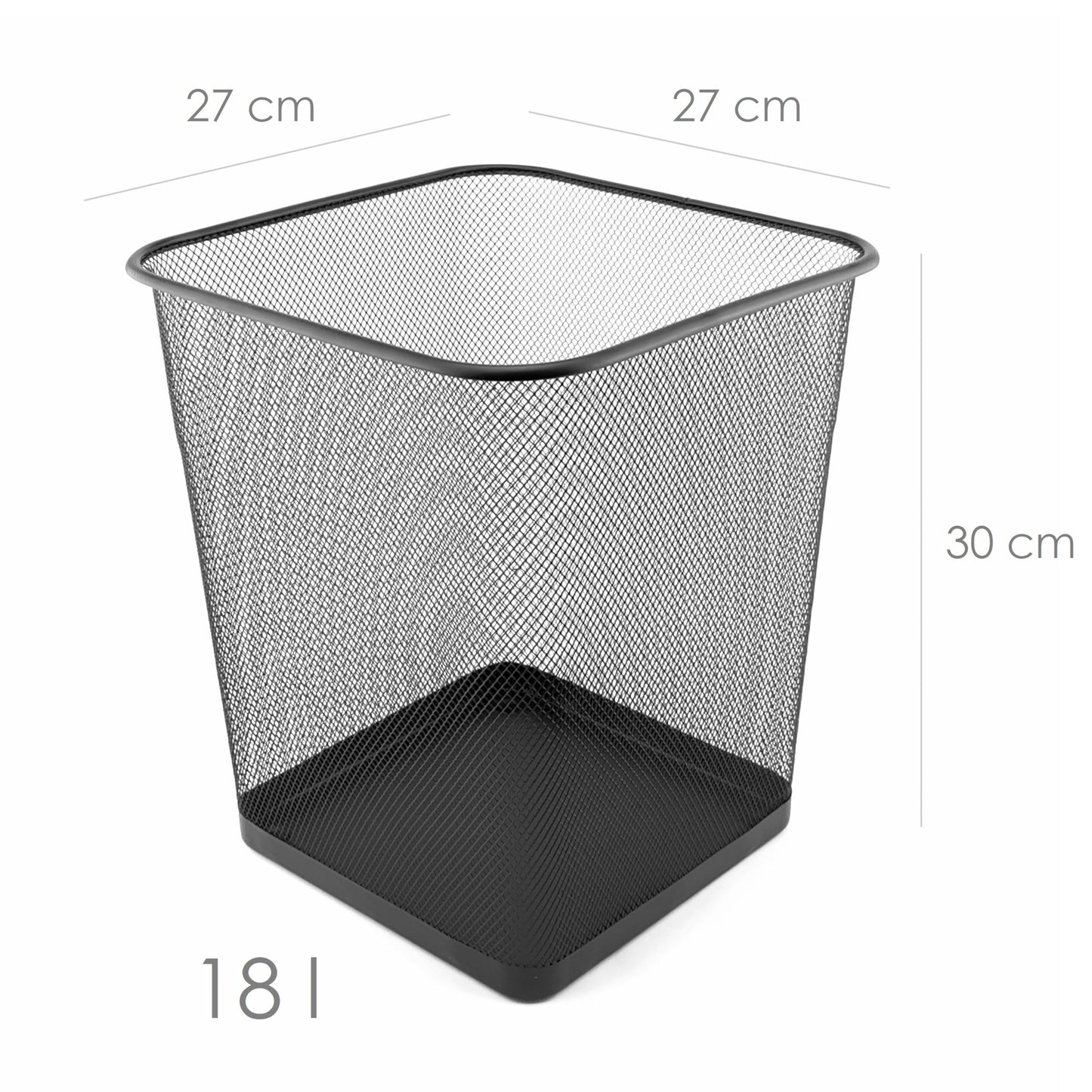 D.RECT Komo Waste Paper Bin, Metal Grid, 18 Litres, Square Bin, Desk, Office, Waste Bin, Black, en_AE Komo Waste Paper Bin, Metal Grid, 18 Litres