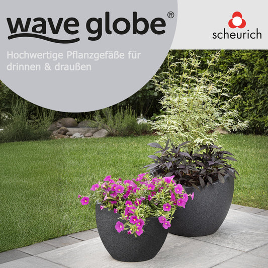 Scheurich Wave Globe, Planter made of Plastic, Black-Granite, 40 cm diameter, 30 cm height, 19 l Vol.