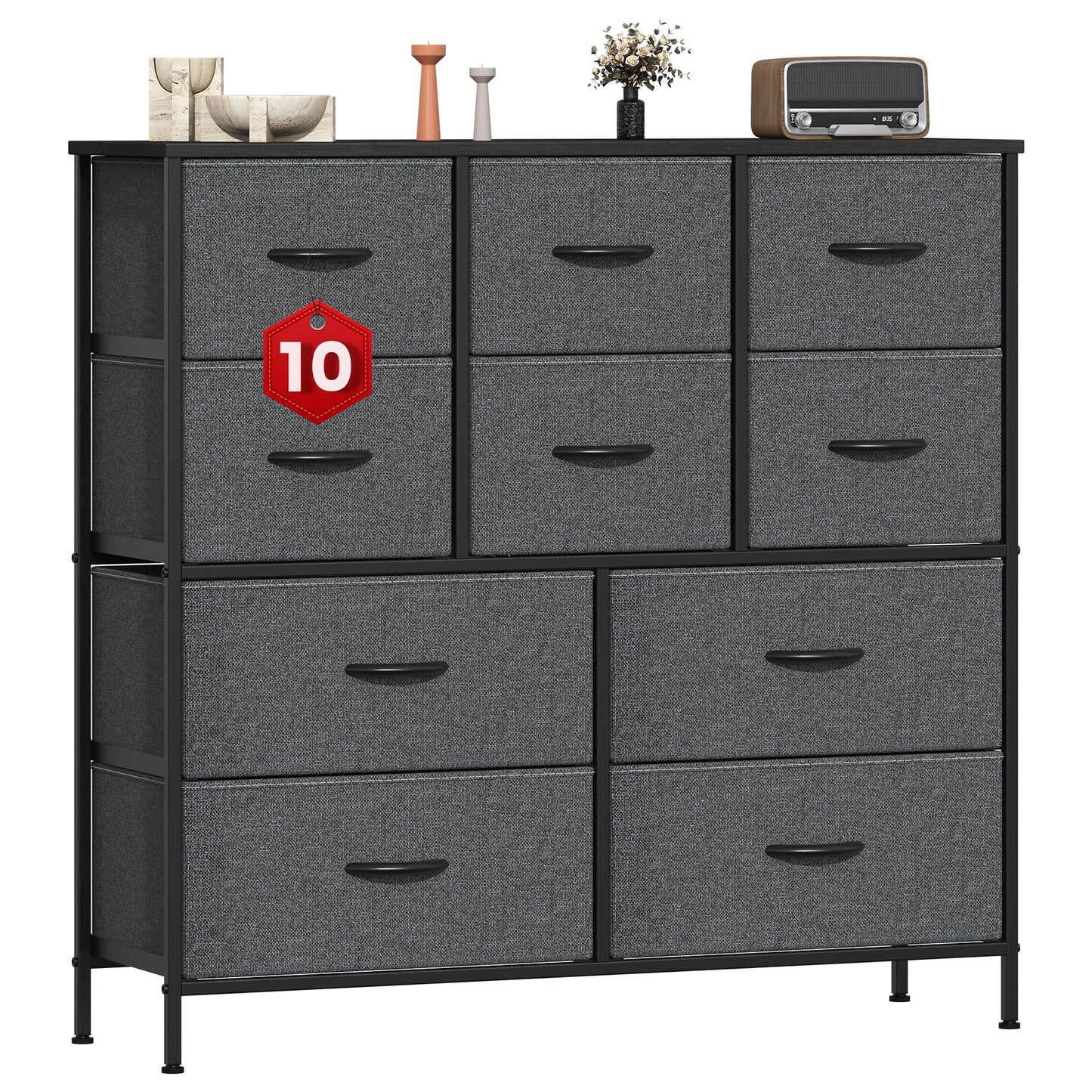 GoaHi Chest of Drawers, Large Dressers with Metal Frame and MDF Wooden Top Board, Adjustable Feet, Anti-Tip Safety