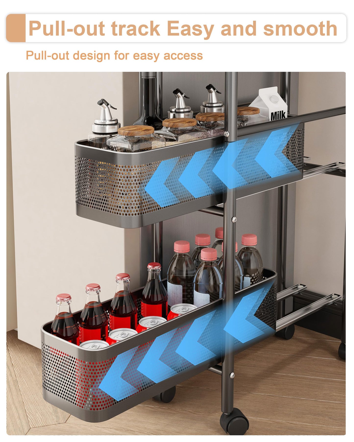 UMDONX Metal Kitchen Trolley with Pull out Drawer Basket Narrow 5 Tier