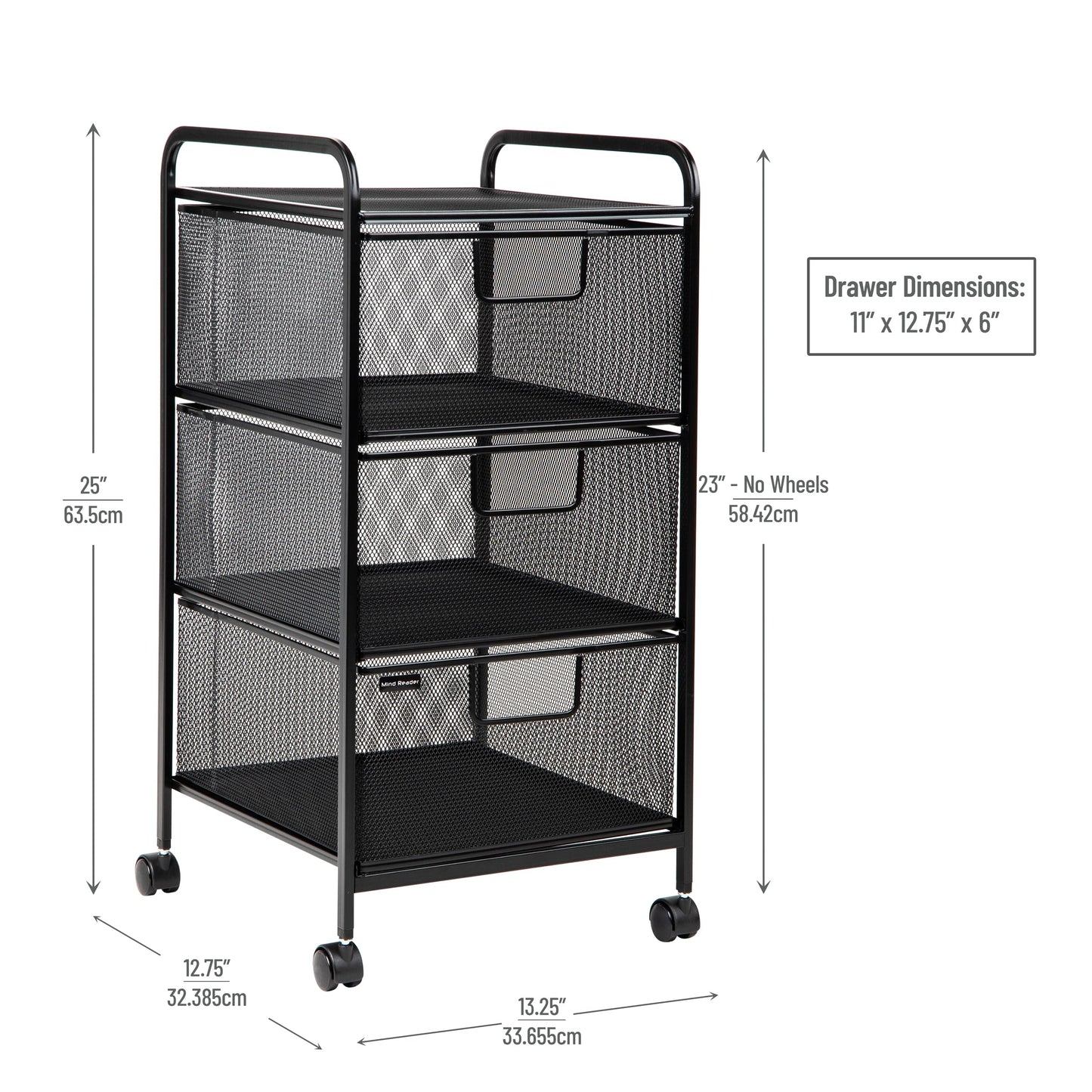 Mind Reader Metal Mesh, 12.75" L x 13.25" W x 25" H, Black