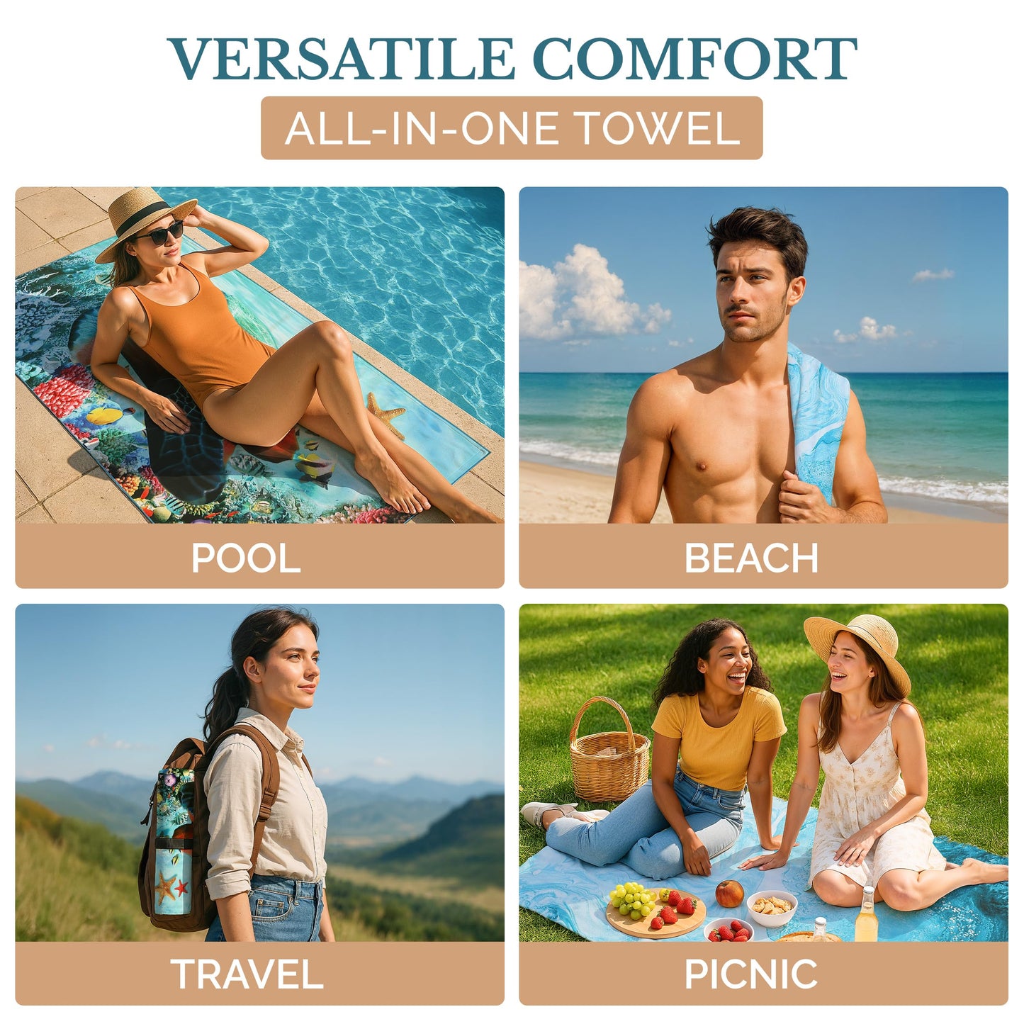 Casa Platino Beach Towels 6-Pack Extra Large – 71"x32" Lightweight, Quick-Dry & Sand-Free Microfiber – Soft, Double-Sided Swim