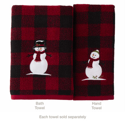 SKL Home Woodland Winter Snowman Bath Towel, Red
