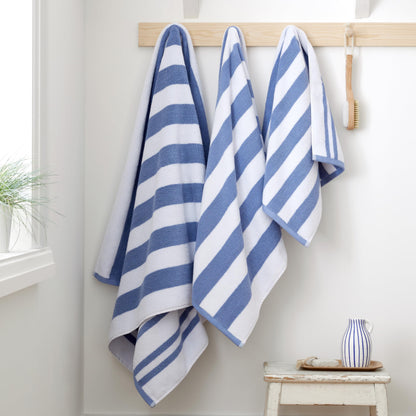 Bianca Reversible Stripe 50x85cm Cotton Jacquard Hand Towel Blue