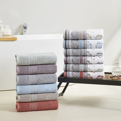 Modern Threads 6 Piece Set, 2 Bath Towels, 2 Hand Towels, 2 Washcloths Yarn Dyed Jacquard/Solid Towel Set Ophelia Clay