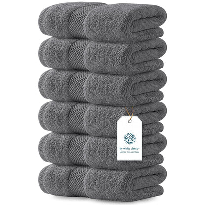 White Classic Luxury Grey Hand Towels, 100% Cotton Bathroom Charcoal Hand Towels Set of 6, Hotel Towels Extra 40x76 cm