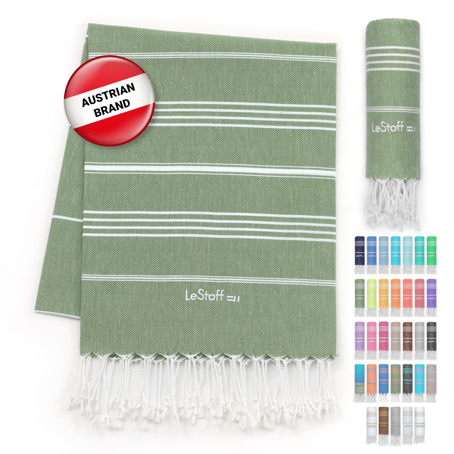 LeStoff Hammam Towel, Camping Towel, 100% Organic Cotton, 95x180 cm, Olive