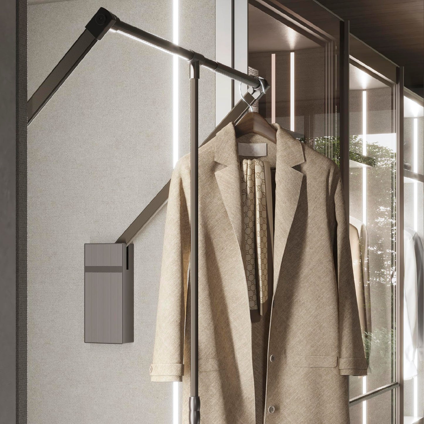 Emuca - Sway pull-down wardrobe rail lift, 450-600mm, Steel, Aluminium and Plastic, Titanium painted