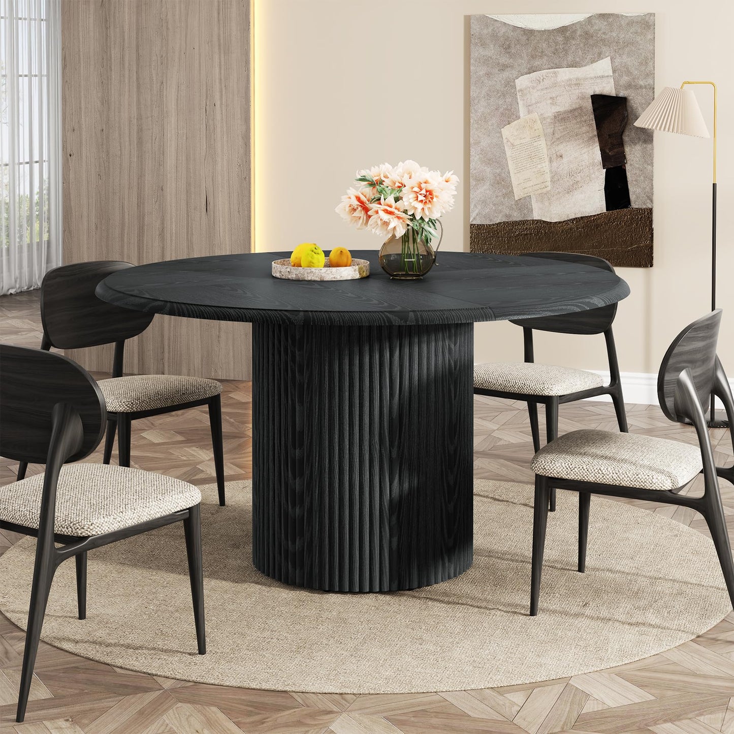 Tribesigns 47" Round Dining Table for 4, Farmhouse Kitchen Table with Metal Base, Modern Small Dinner Table for Dining Room,Kitchen, Black