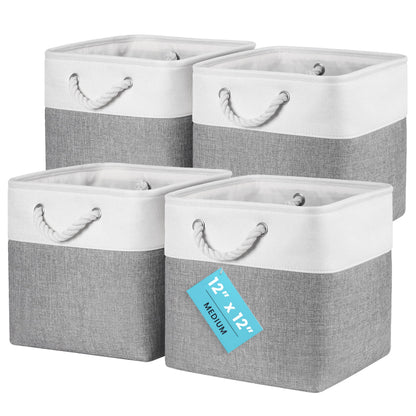 OrganiHaus Fabric Storage Boxes, Set of 4 Foldable 30X30 Cube Organiser Bins with Rope Handles for Shelves, Nursery & Closet