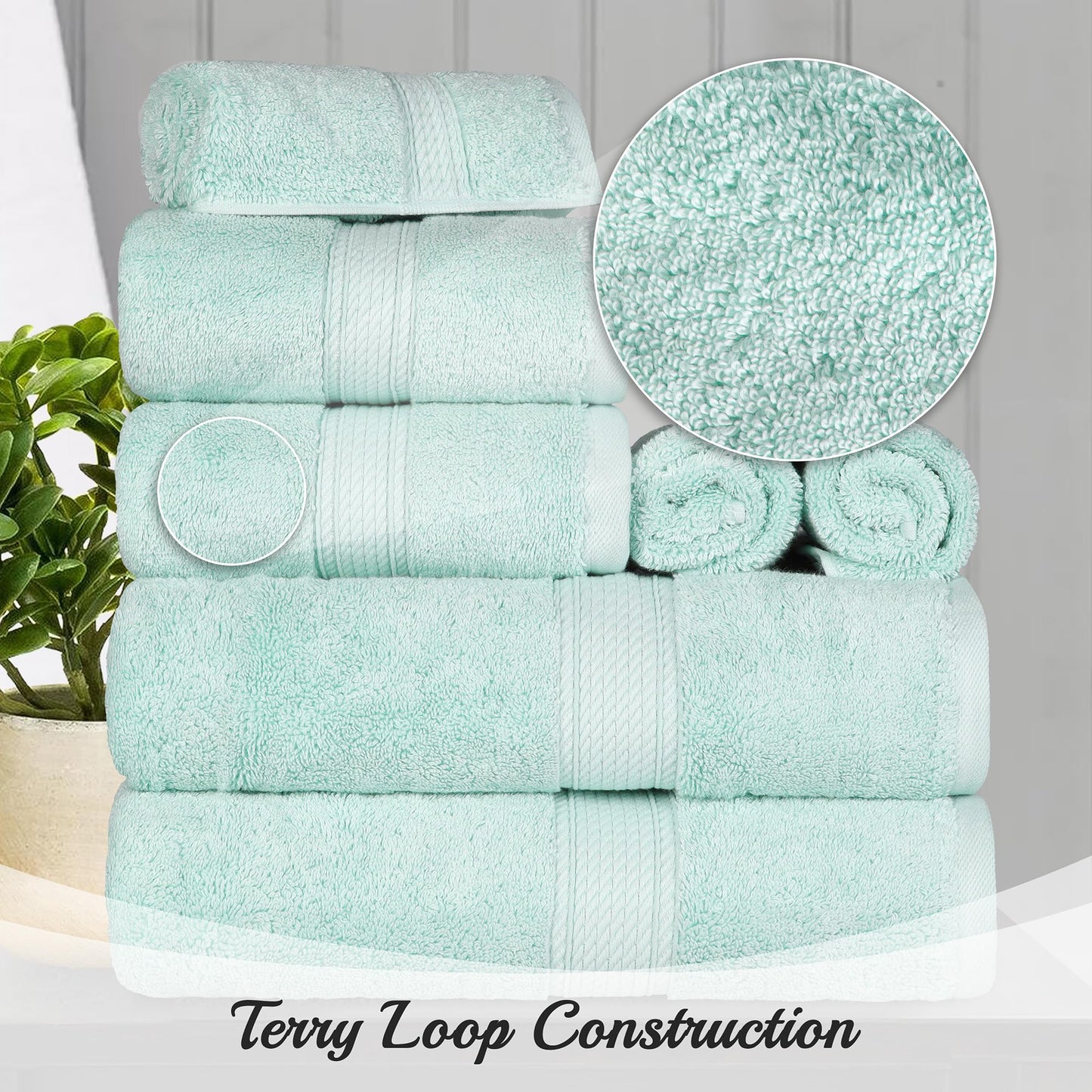 Superior 900 Gram 100% Premium Long-Staple Combed Cotton 4-Piece Hand Towel Set, Seafoam
