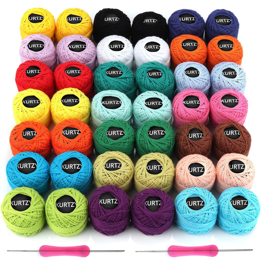 Kurtzy Colourful Crochet Yarn (42 Balls) - 2 Crochet Hooks Included (1mm & 2mm) - Each Thread Ball Weighs (5g/0.18oz) - Total of 1512m/1680 Yards of