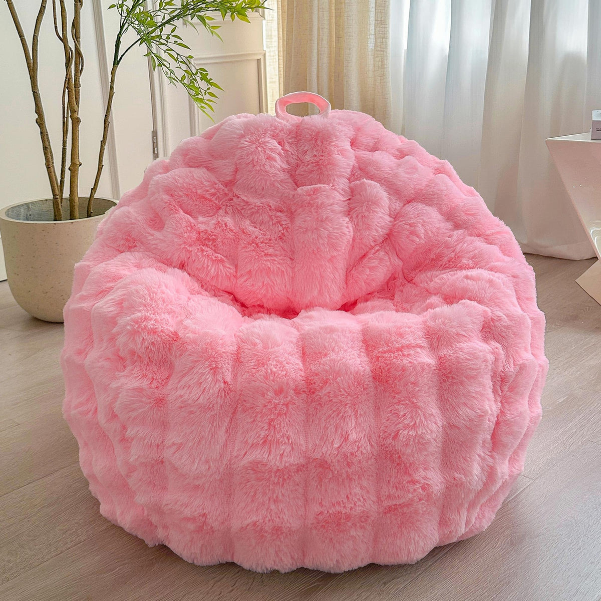 LIFEREVO 3FT Fluffy Faux Rabbit Fur Bean Bag Chair Cover, No Filler, Pink