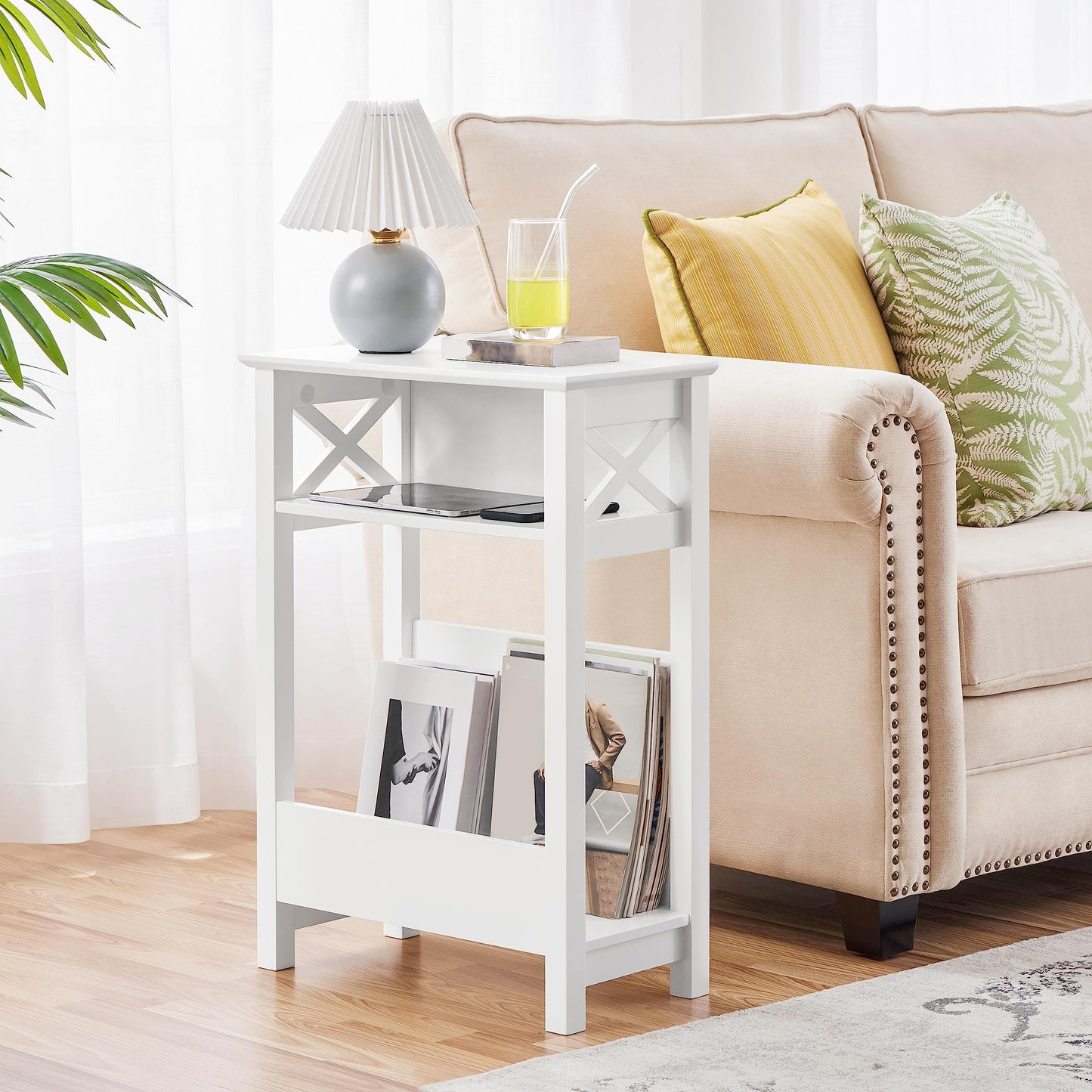 Yaheetech 3-Tier Magazine Side Table, 50 × 25 × 70 cm, White
