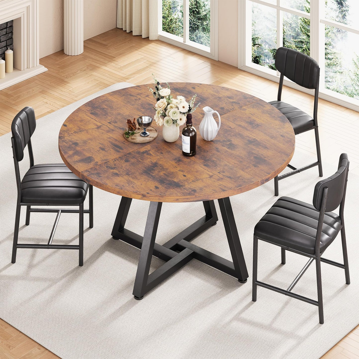 Jocoevol Round Kitchen Dining Table for 2 People, Circle Dinner Table with Metal Frame, Space Saving Wood Industrial Furniture (Vintage, 31 inch