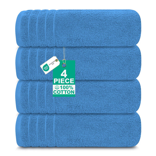100% Cotton Extra Large Bath Towels Set of 4 76x152cm - Medium Blue