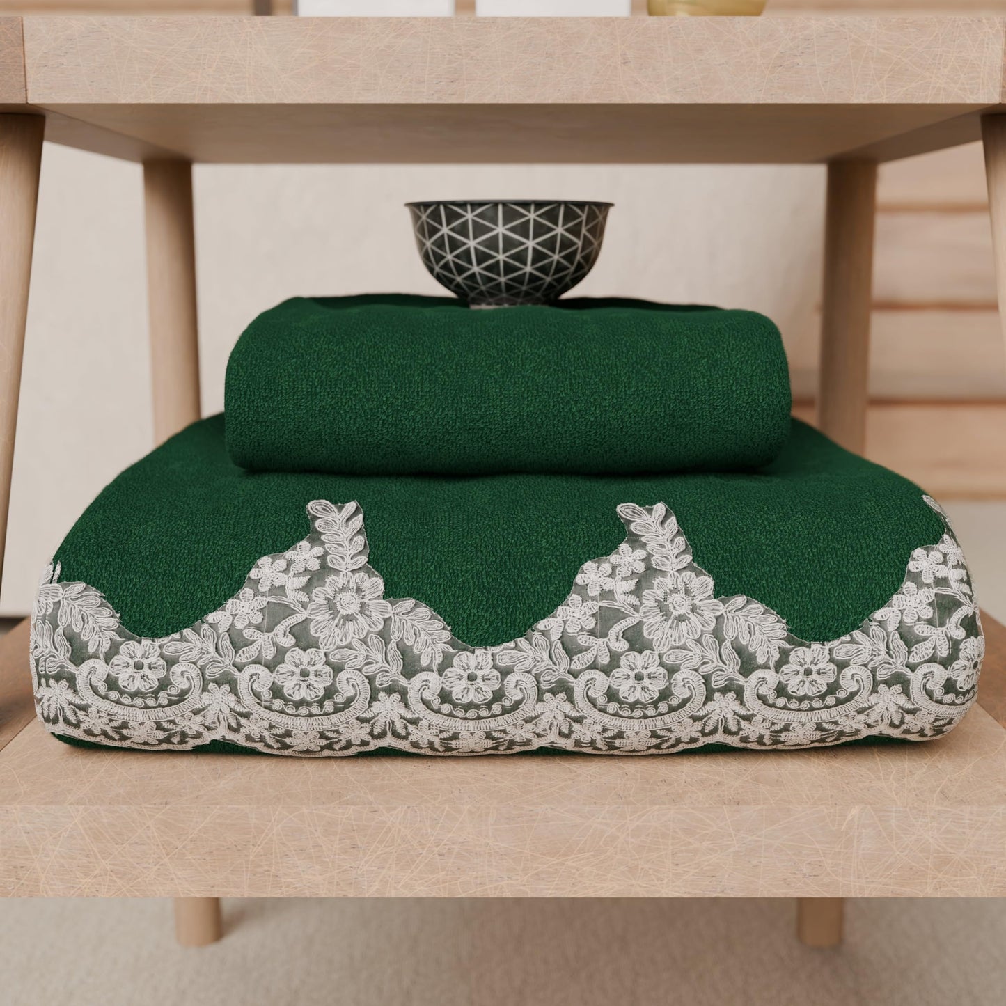 PETTI Artigiani Italiani - 100% Cotton Terry Bath Towels, 1+1 Towel Set, 2 Pieces 1 Face Towel and 1 Hand Towel, Dark Green