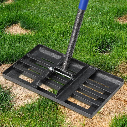 Lawn Leveling Rake, 43 x 25 cm Levelawn Tool with Effort Saving Curved Edge, 6 FT Metal Lawn Leveler Heavy Duty, Move Soil Ground Surfaces Freely,