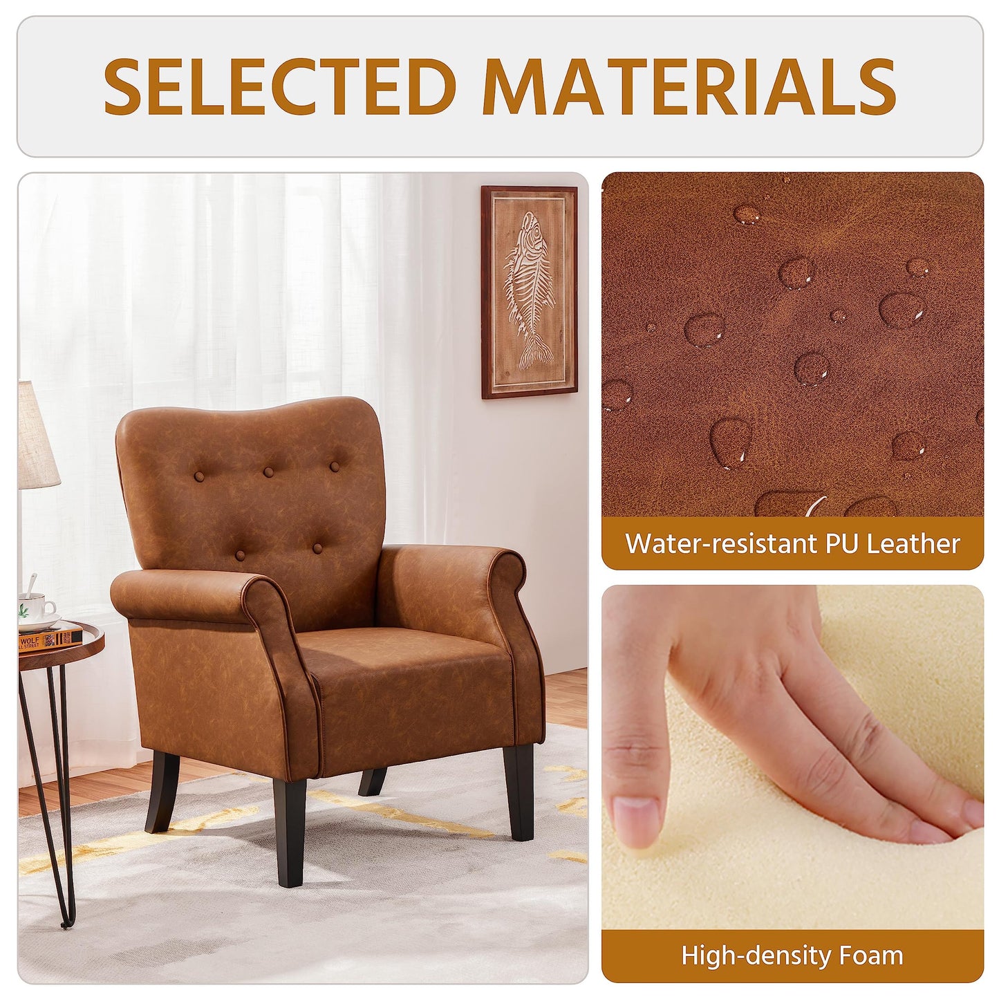 Yaheetech PU Leather Tub Chair with High Back for Living Room Retro Brown