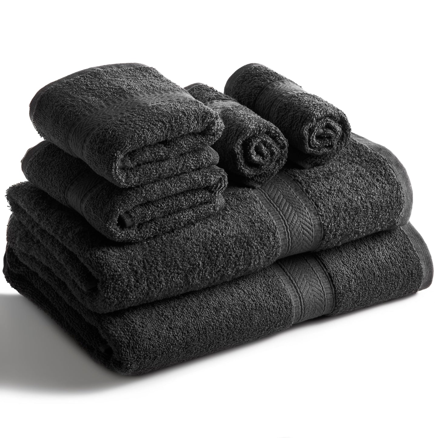 SweetNeedle 6 Piece Towel Set - 2 Bath Towels, 2 Hand Towels and 2 Washcloths Cotton Daily Use Hotel Spa Quality Soft Highly Absorbent Quick Dry