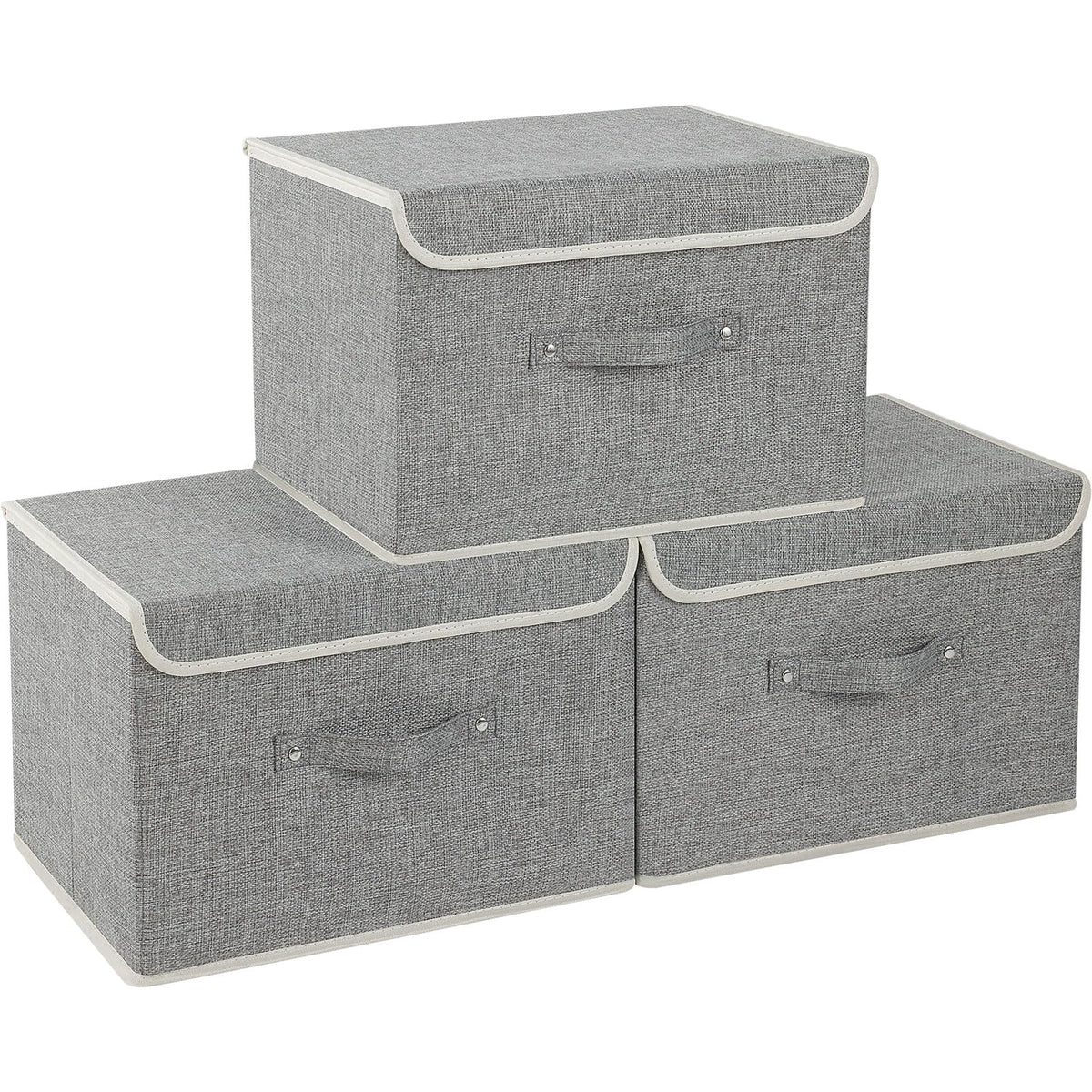 ENUMAIL Foldable Fabric Storage Cubes with Lids,Grey 38x25x25cm,3 Pack