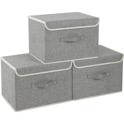 ENUMAIL Foldable Fabric Storage Cubes with Lids,Grey 38x25x25cm,3 Pack
