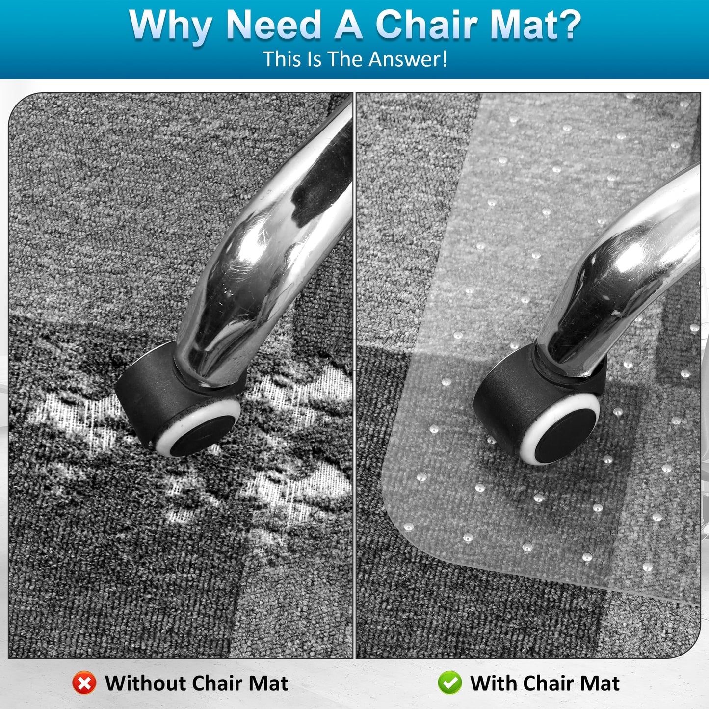 BesWin Office Chair Mat for Carpets, 75x120cm PVC Desk Chair Mat for Low Pile Carpeted Floors