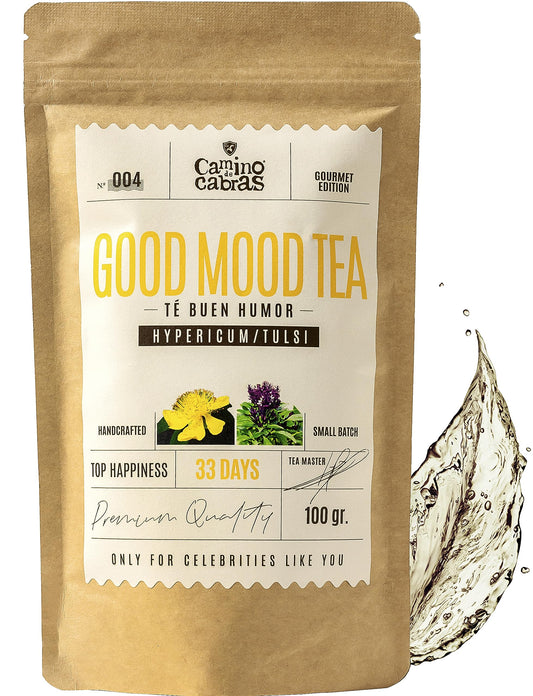 Good Mood Herbal Infusion CAMINO DE CABRAS? | St John?s Wort with Loose Leaf Green & White Tea Leaves, Tulsi, Sage & Rose Petals | Calm Tea Blend for