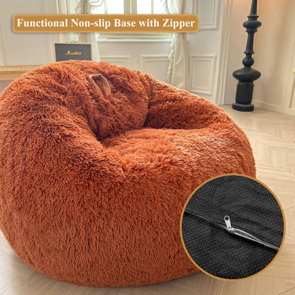 XeGe Cozy Fluffy Faux Fur Bean Bag Chair CoverNo Filler, Burnt Orange