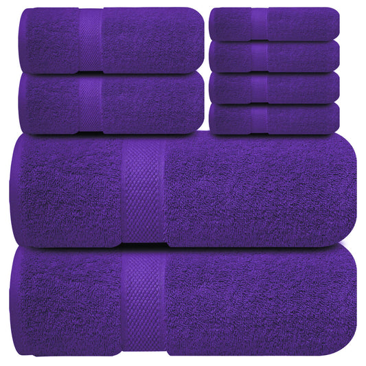 Infinitee Xclusives Premium Bath Towel Set 8-Piece (2 Bath Towels, 2 Hand Towels, 4 Washcloths), Super Absorbent Soft 100% Ring-Spun Cotton for Spa,