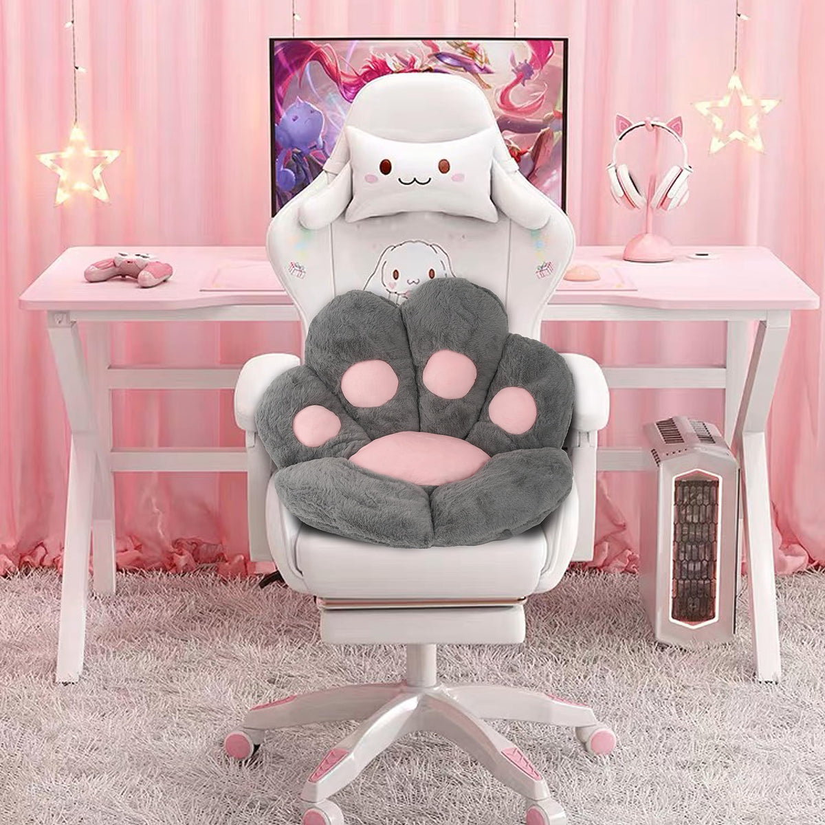 FlyGulls Cat Paw Cushion for Computer Gaming Office Chairs Grey 60x70 cm