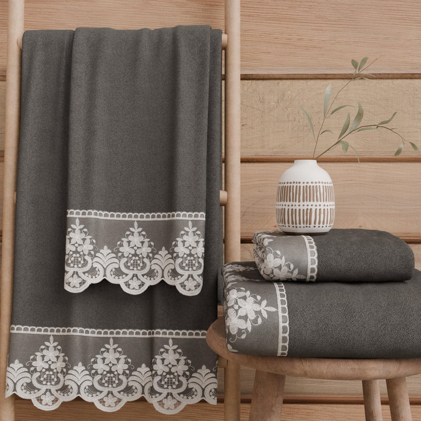 PETTI Artigiani Italiani - 100% Cotton Terry Bath Towels, 1+1 Towel Set, 2 Pieces, 1 Face Towel and 1 Hand Towel, Dark Grey