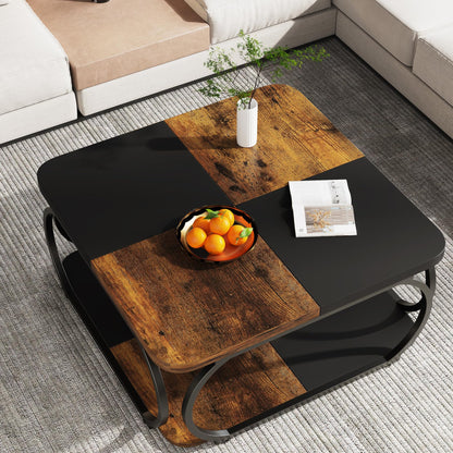 Tribesigns Square Coffee Table with 2 Tiers, 40 inches Low Farmhouse Coffee Table with Wood Storage Shelf Heavy Duty Metal Curved Frame for Modern