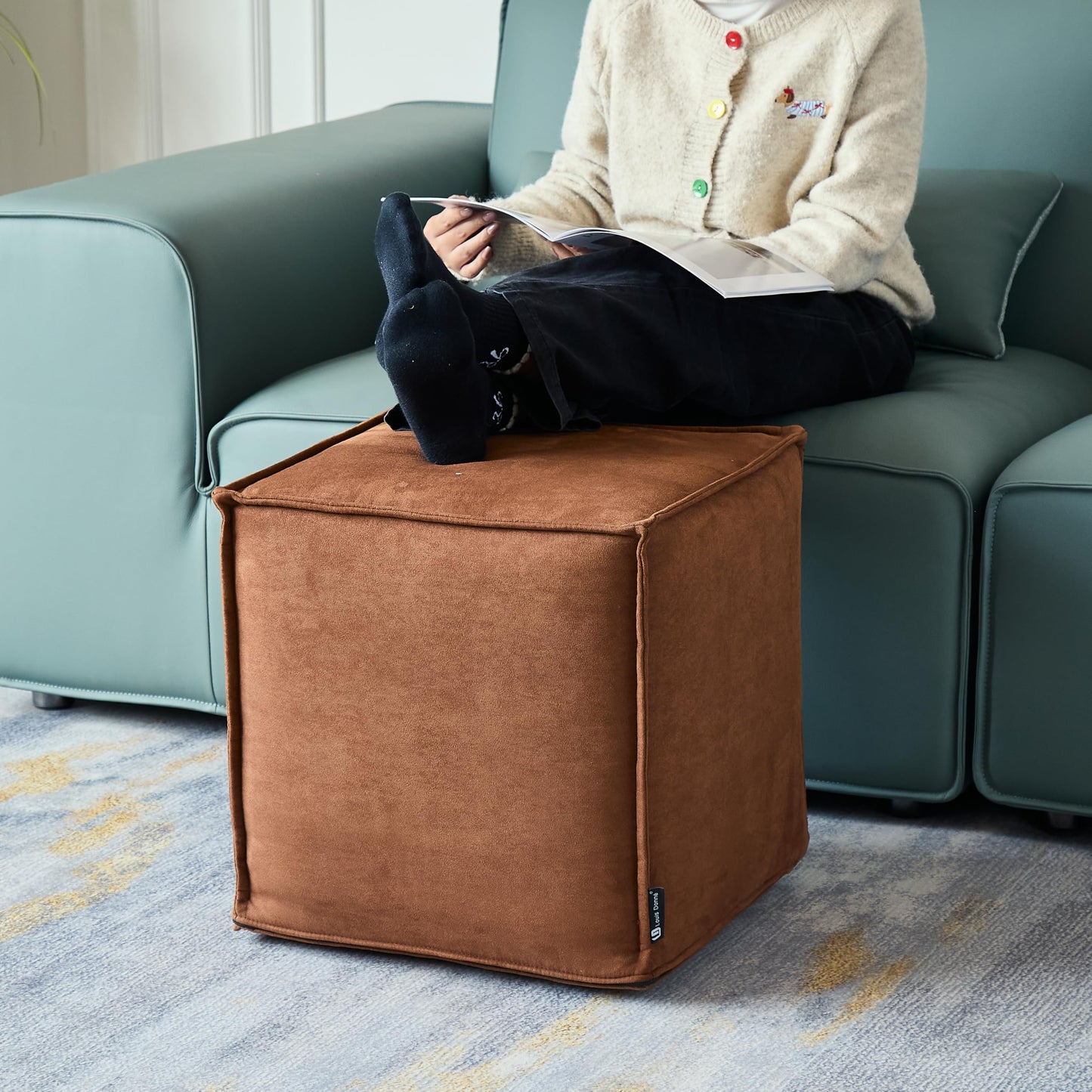 Louis Donné Unstuffed Square Microfiber Pouf Ottoman Cover Multi-Use Storage Foot Rest Stool Bean Bag Cushion for Living Room Bedroom Home Decor