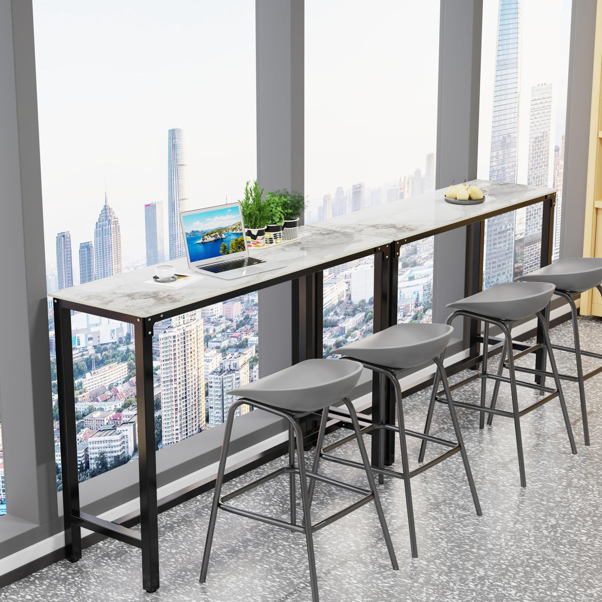 FATIVO 120cm Rectangular Bar Table Sintered Stone Marble Top, 105cm Height