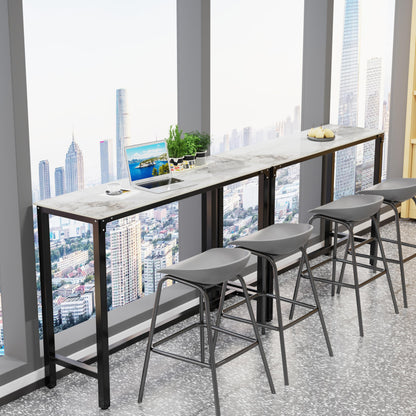 FATIVO 120cm Rectangular Bar Table Sintered Stone Marble Top, 105cm Height