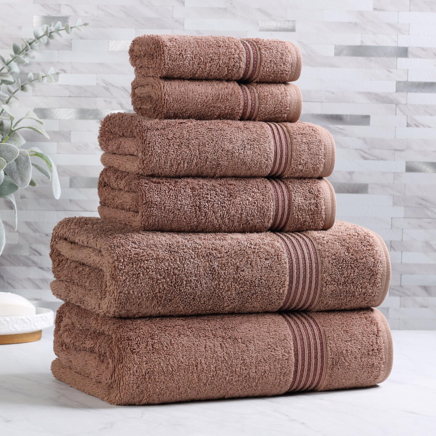 Superior, Cotton, Mocha, 6 Piece Towel Set