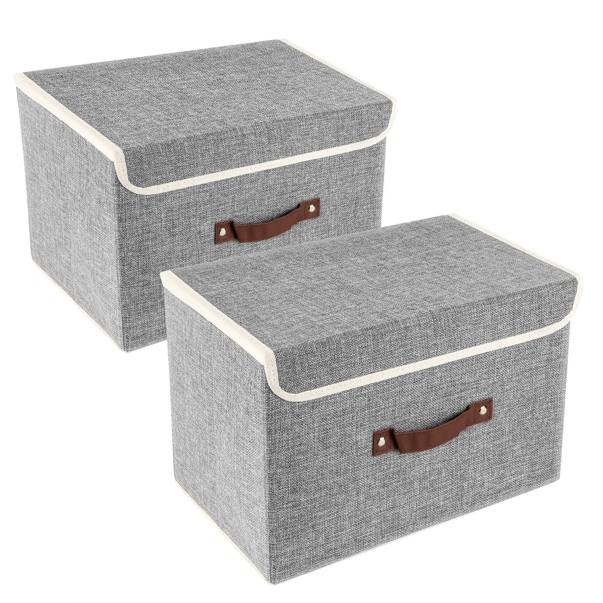 TYEERS Collapsible Storage Box with Lid, Fabric Storage Box for Clothes, Wardrobe Storage, 38x25x25 cm, Set of 2, Grey