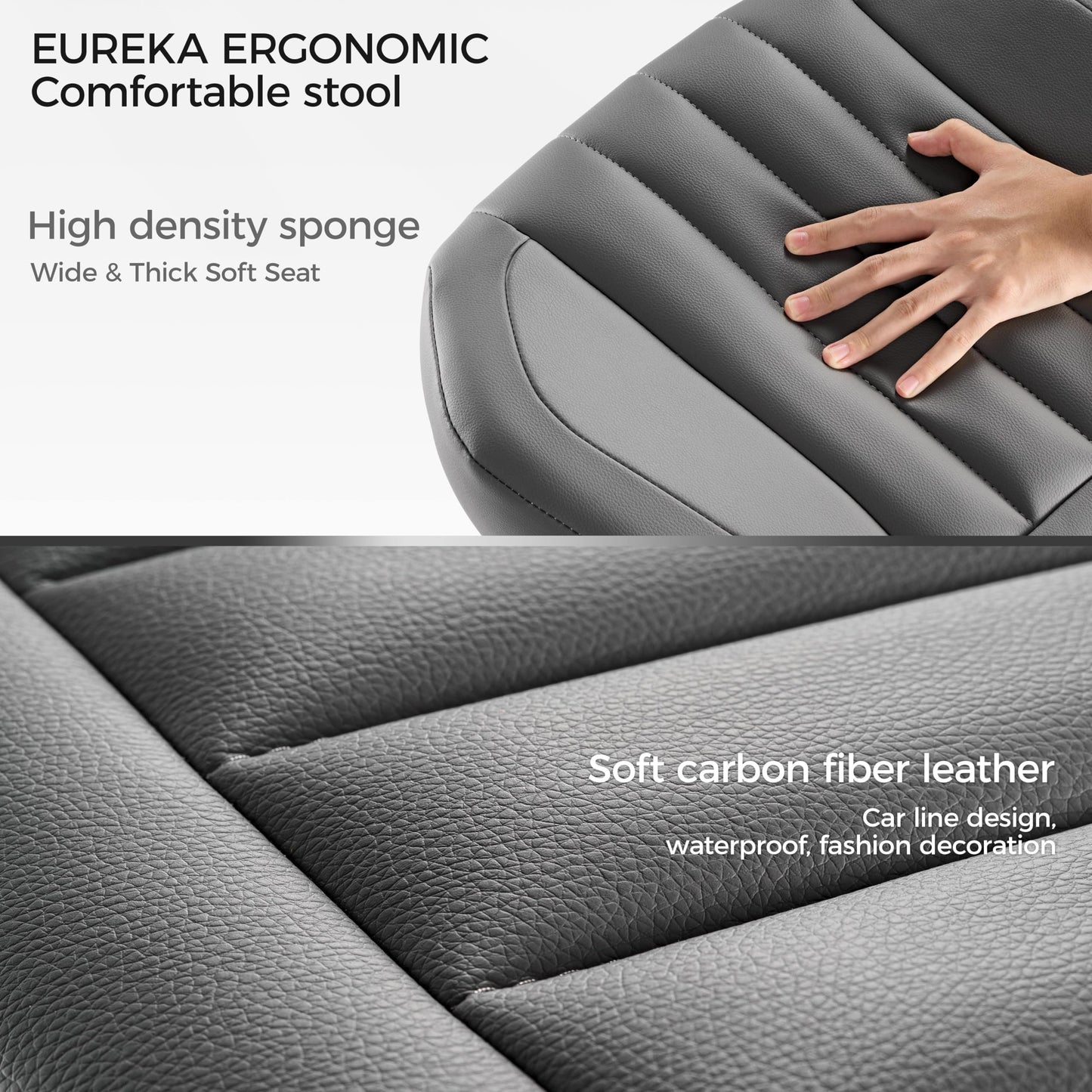 EUREKA ERGONOMIC Height Adjustable Under Desk Footrest,Ultra Soft Padded Roller Seat PU Leather Low Round Rolling Stool Floor Stool with Wheels,Ideal