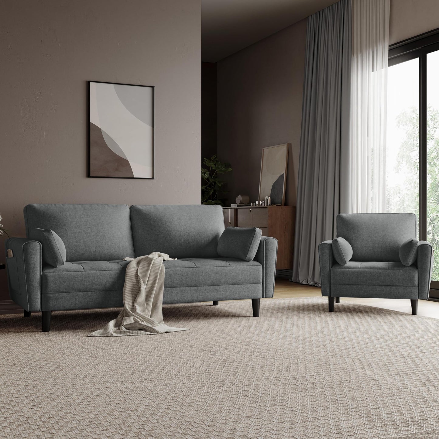Yaheetech Dark Grey Fabric Oversized Ergonomic High Back Lounge Armchair