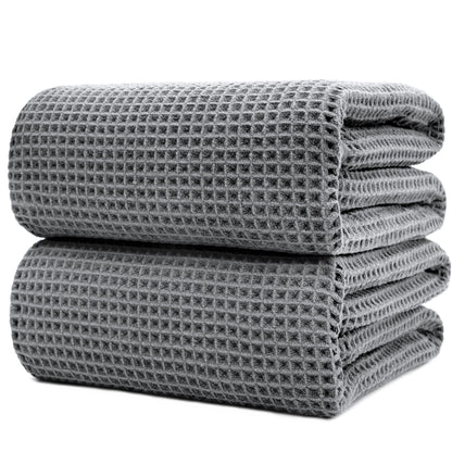 POLYTE Microfibre Quick Dry Lint Free Bath Sheet, 89 x 178 cm, Set of 2 (Gray, Waffle Weave)