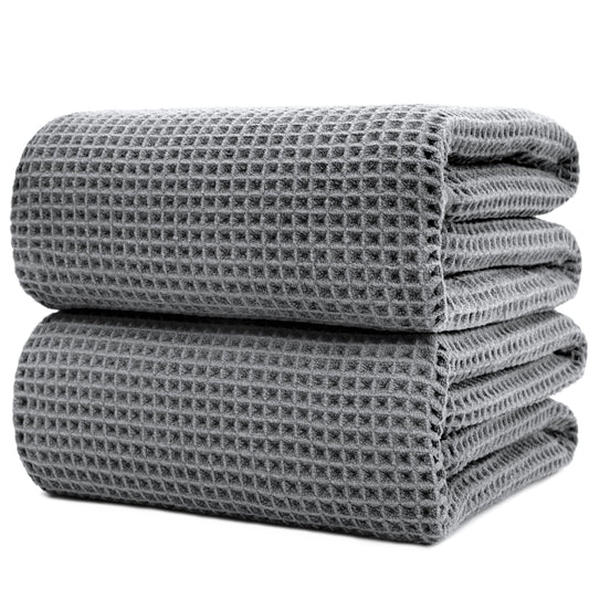 POLYTE Microfibre Quick Dry Lint Free Bath Sheet, 89 x 178 cm, Set of 2 (Gray, Waffle Weave)